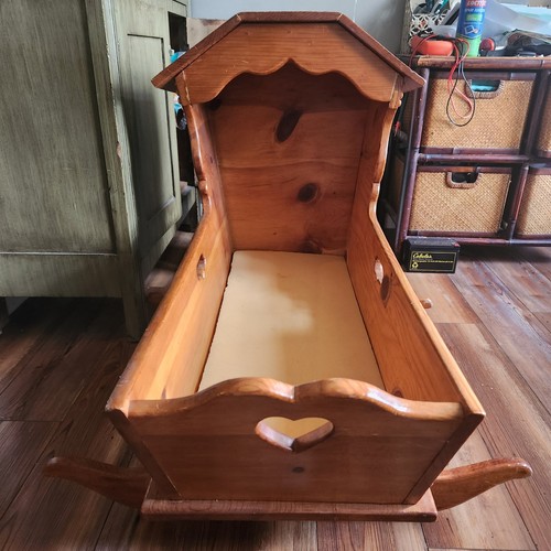 Vintage handmade wooden cradle - vintage,